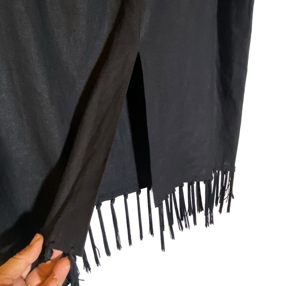 JOHN ROBERTS women's Linen blend Black floral Embroidered tassel skirt size 14P - Picture 4 of 10